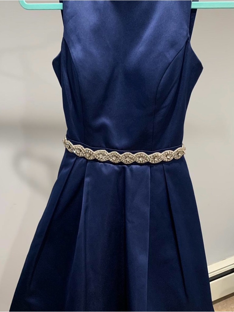 Sherri Hill Navy Dress With Crystal-Embellished Belt